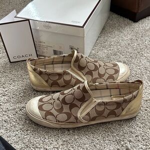 Coach Tan and Brown Slip-On Shoes